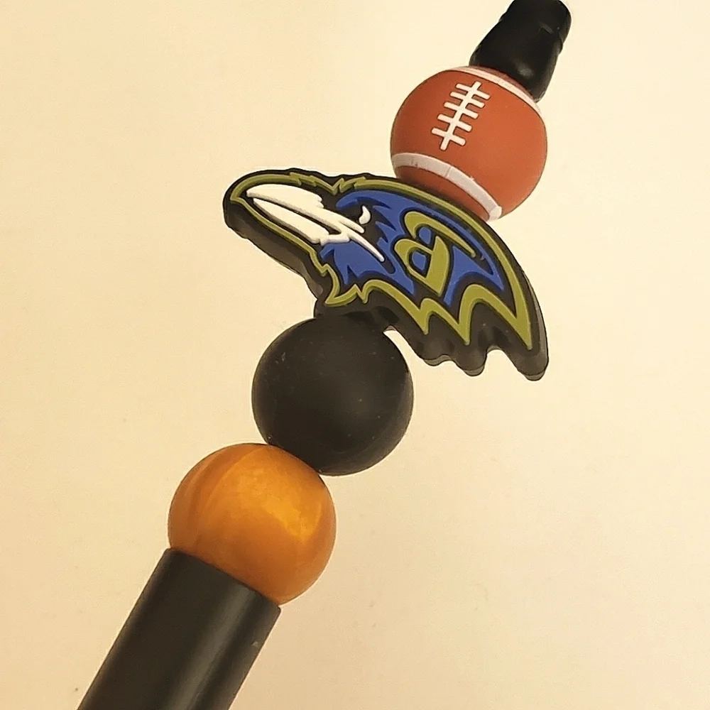 Handmade Baltimore Ravens Football Beaded Silicone Focal Bead Pen